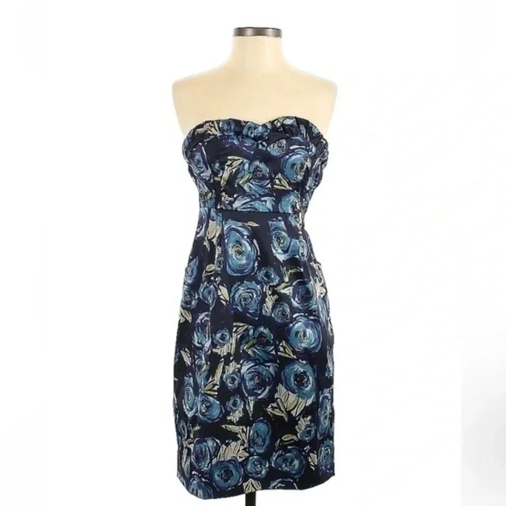 Kensie | Dark Blue Roses Floral Strapless Sweetheart Neckline Size 2 NWT
